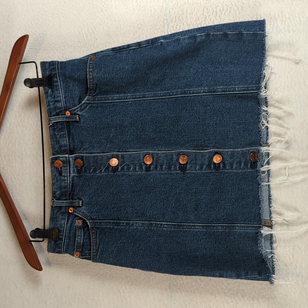 GAP Raw Hem Womens‎ Button Denim Jean Blue Mini Skirt 26